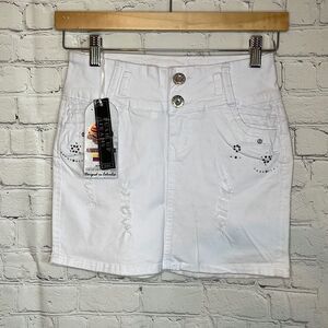 Silver Diva Push Up White distressed Skirt with rhinestones various sizes